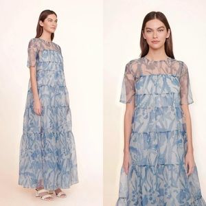 Staud Hyacinth Organza Dress in Sky Wildflowers